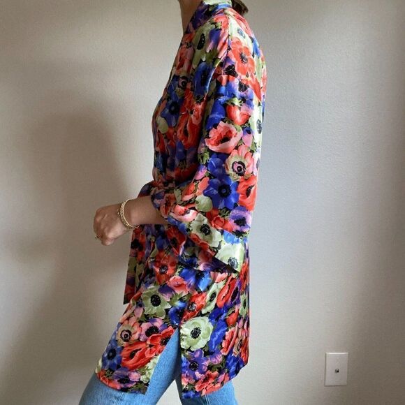 Vintage 90s Gold Label Victoria Secret Floral Satin Night Gown Robe Sz M - Picture 8 of 10